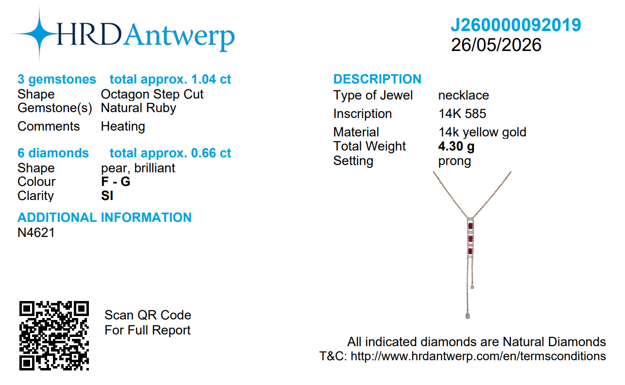 Ruby Diamond Vertical Bar Lariat Necklace