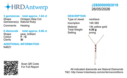 Ruby Diamond Vertical Bar Lariat Necklace