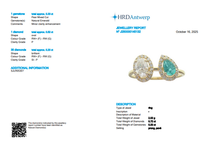 Emerald and Diamond Two Stone Ring