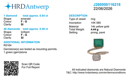 Toi et Moi Natural Zambian Emerald Diamond Ring in 14K Gold