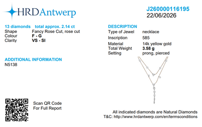 Rose-Cut Natural Diamond Lariat Necklace in Solid Gold