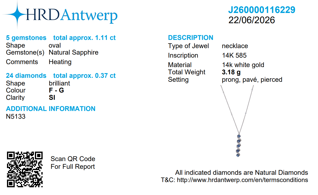 Natural Vertical Sapphire Diamond Necklace