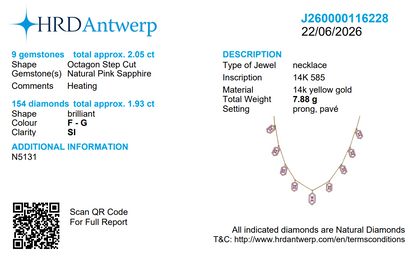 Hexagon Pink Sapphire Station Necklace