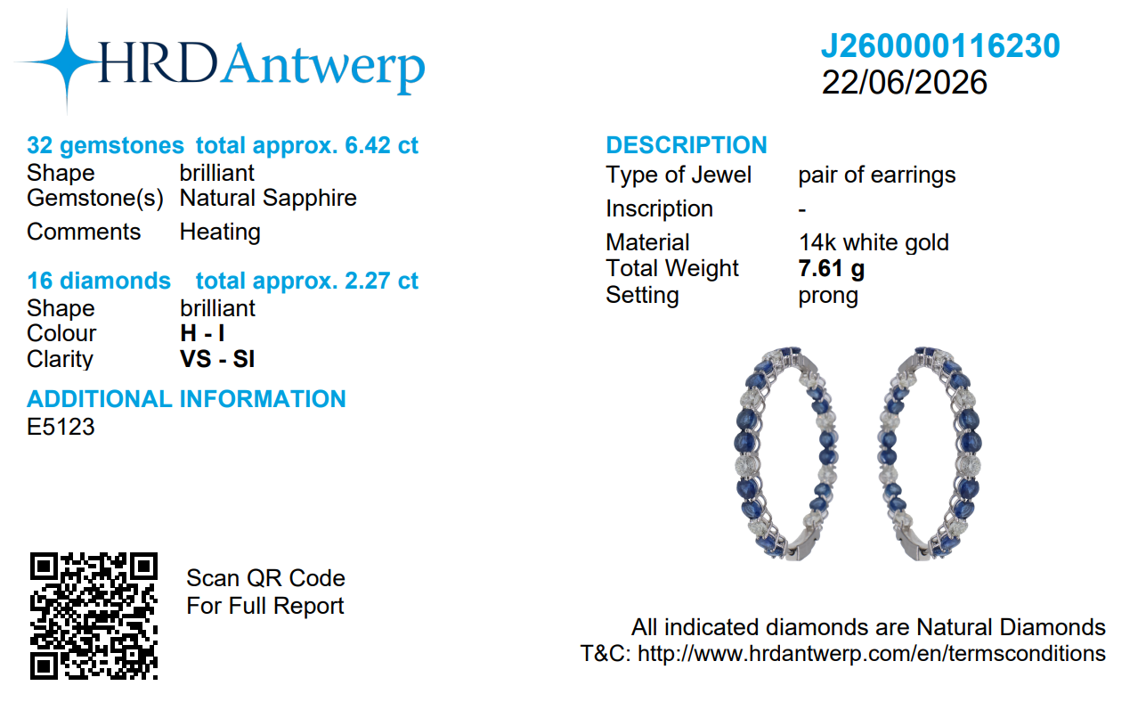 Natural Blue Sapphire Diamond Hoop Earrings