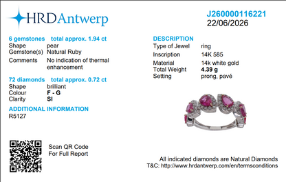Pear Ruby Half-Eternity Diamond Ring