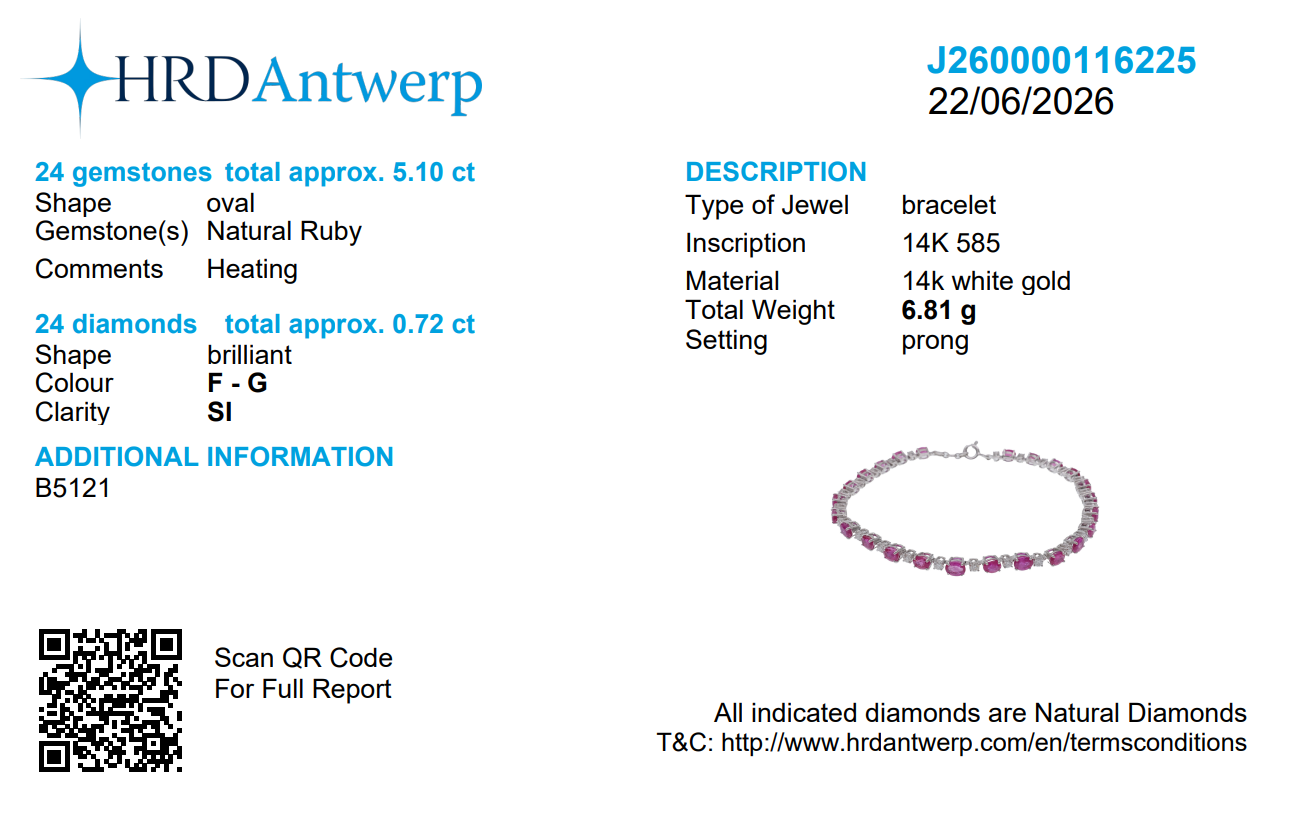 Oval-Cut Natural Ruby Diamond Tennis Bracelet in 14K Gold