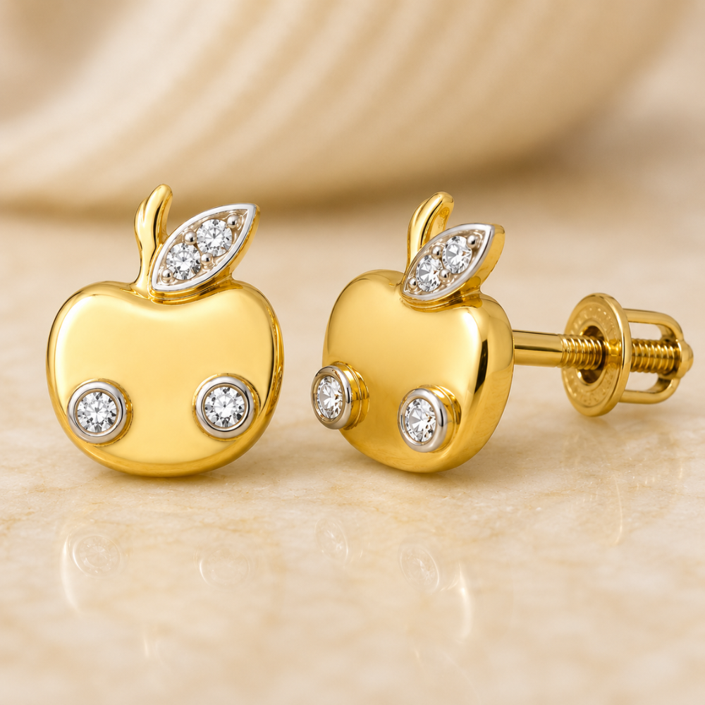Kids Apple Diamond Stud Earrings