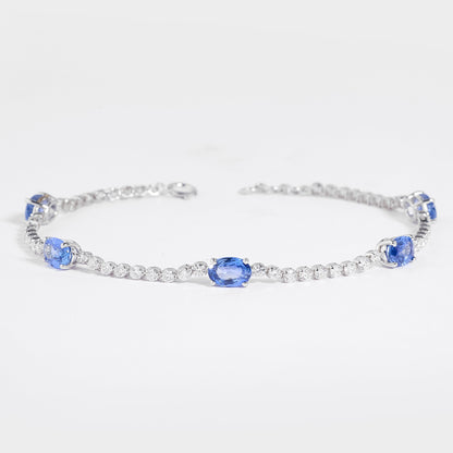 Blue Sapphire Oval Natural Diamond Bracelet