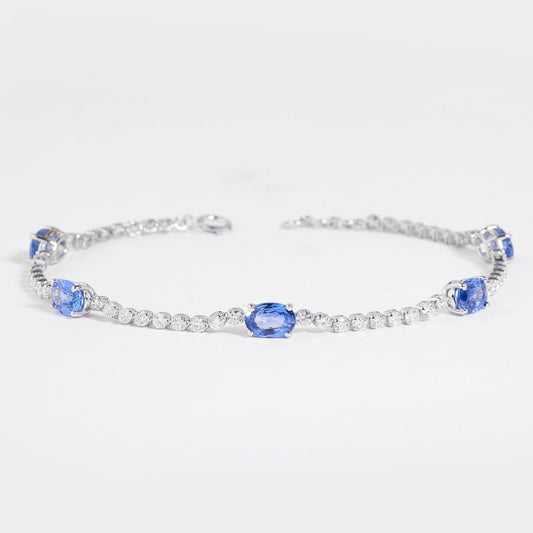Blue Sapphire Oval Natural Diamond Bracelet