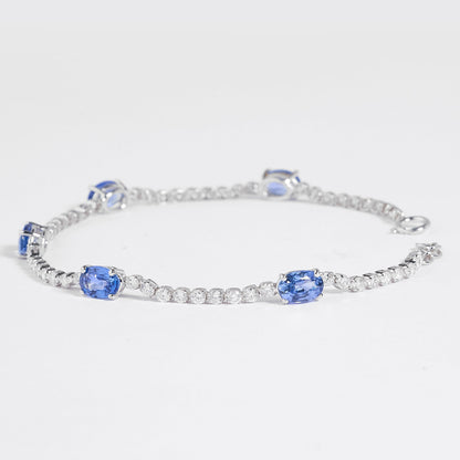 Blue Sapphire Oval Natural Diamond Bracelet