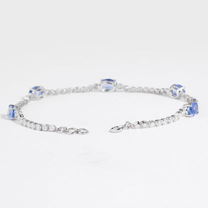 Blue Sapphire Oval Natural Diamond Bracelet