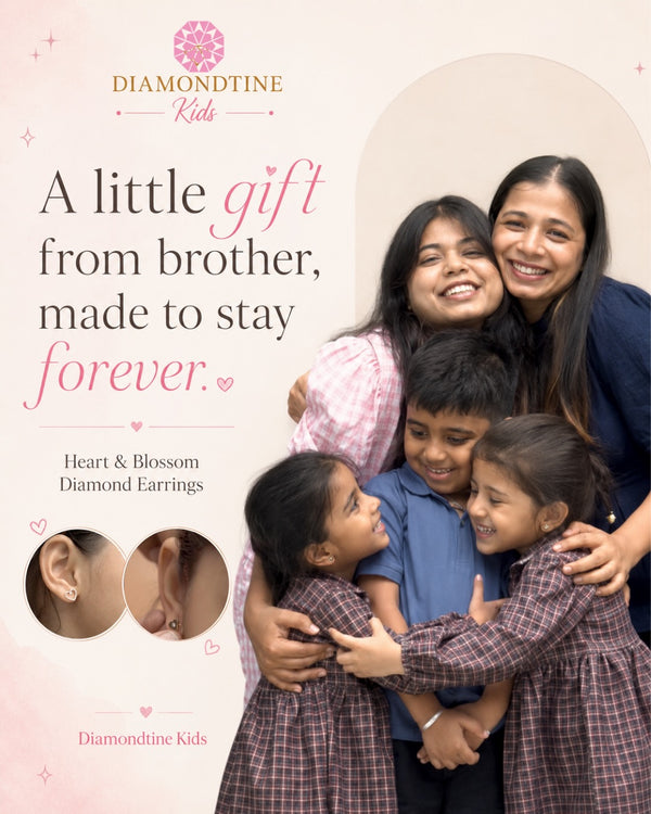 A little gift from brother, made to stay forever.

Our Heart Diamond Earrings and Blossom Diamond Earrings are tiny keepsakes for little sisters crafted in solid 14k gold with natural diamonds, made for everyday wear, birthdays, Rakhi gifting, and moments they’ll always remember.