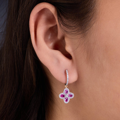 Flower Huggie Pink Sapphire & Diamond Earrings