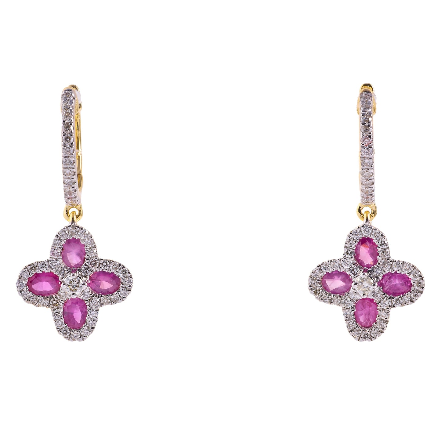 Flower Huggie Pink Sapphire & Diamond Earrings