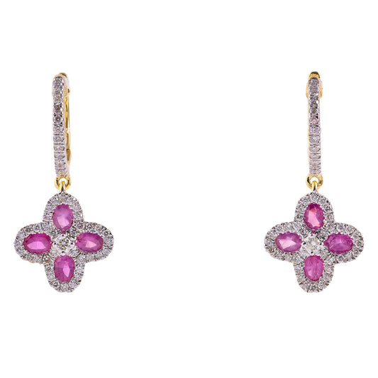 Flower Huggie Pink Sapphire & Diamond Earrings