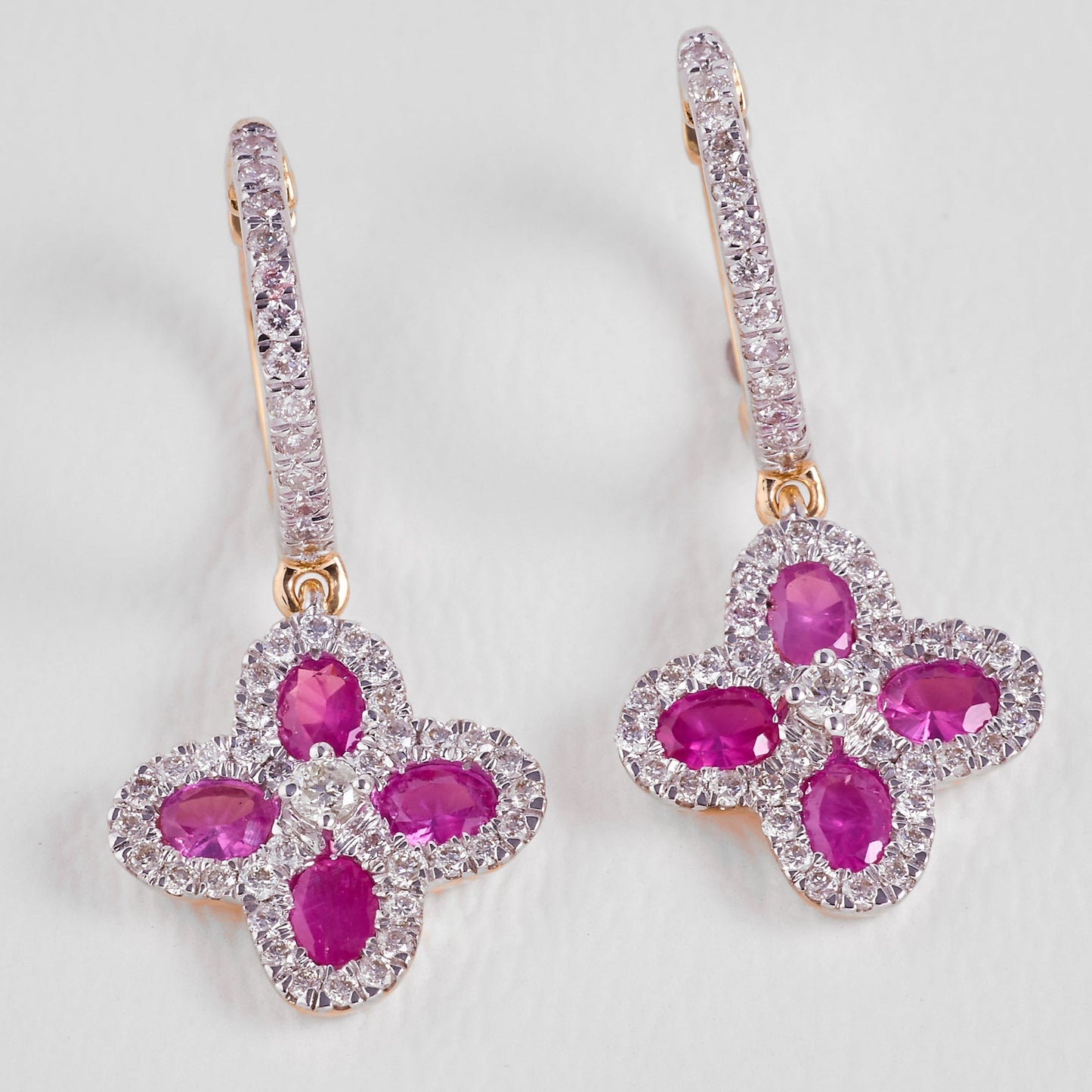Flower Huggie Pink Sapphire & Diamond Earrings