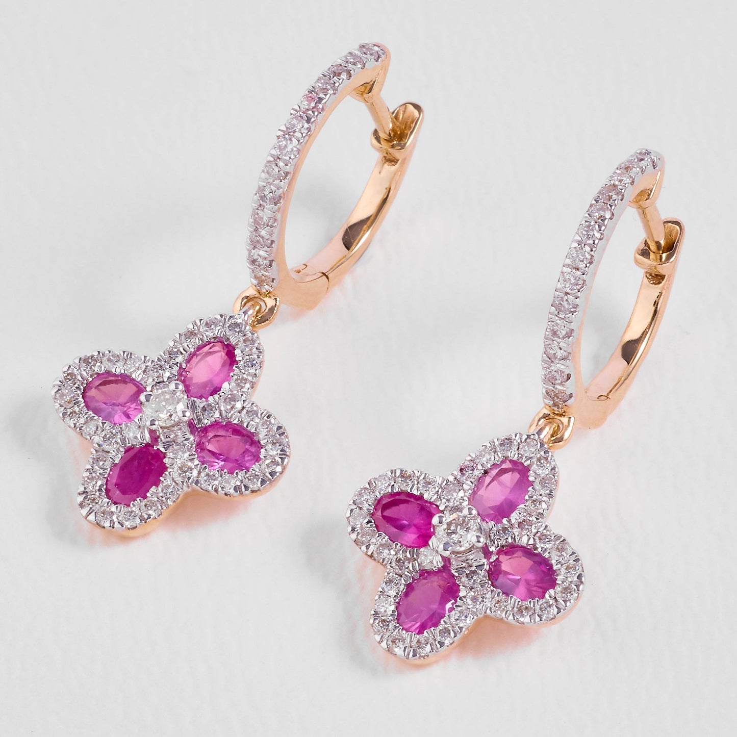Flower Huggie Pink Sapphire & Diamond Earrings