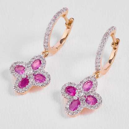 Flower Huggie Pink Sapphire & Diamond Earrings