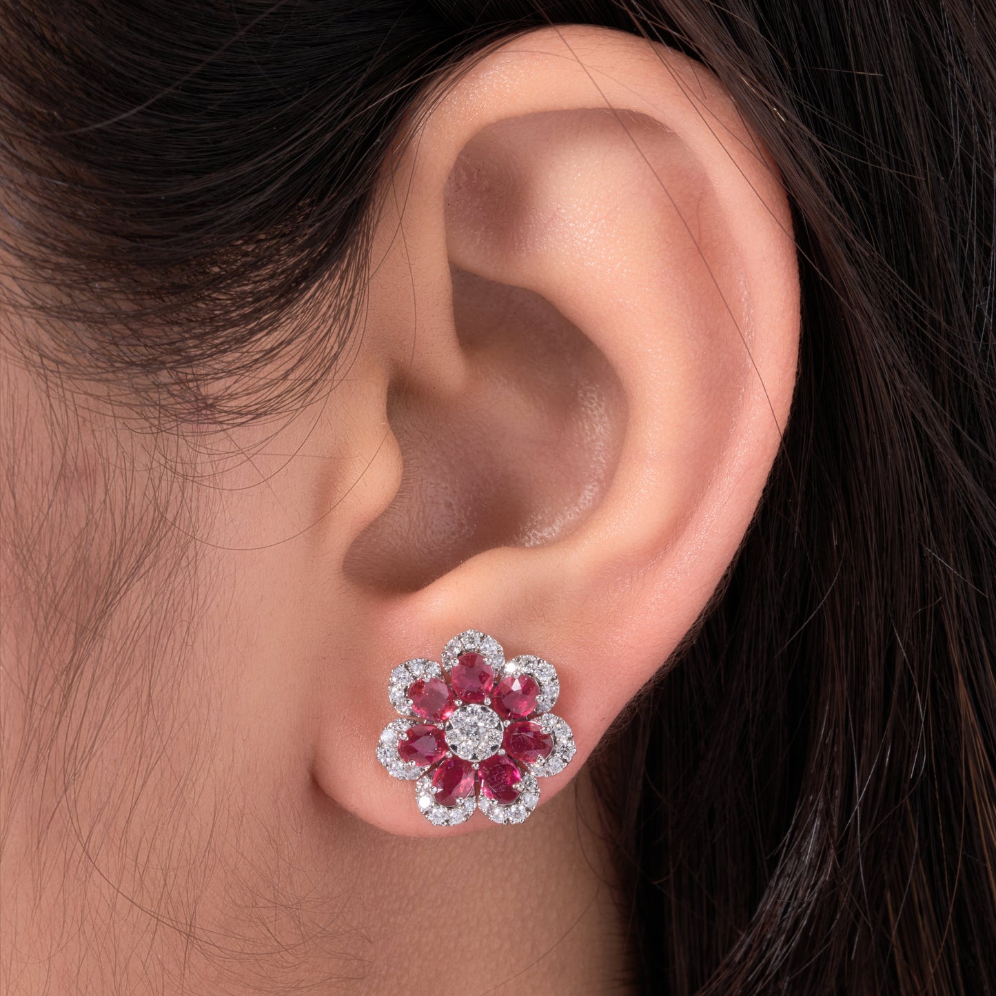 Floral Ruby Natural Diamond Studs