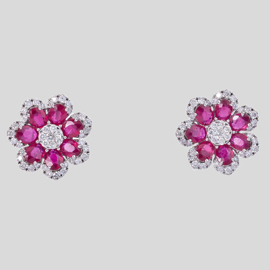 Floral Ruby Natural Diamond Studs