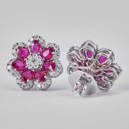 Floral Ruby Natural Diamond Studs
