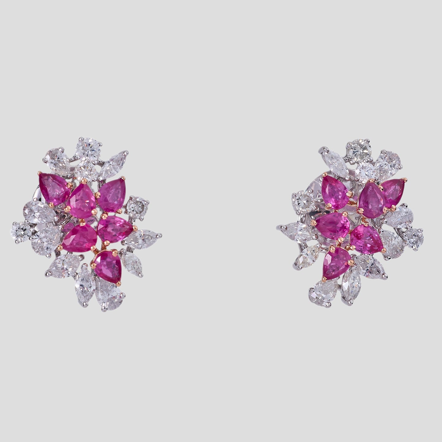 Ruby Diamond Floral Bloom Stud Earrings