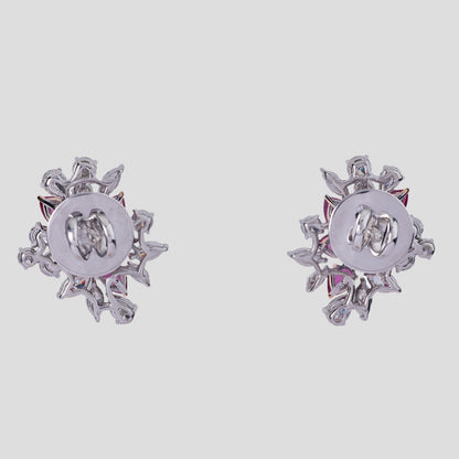 Ruby Diamond Floral Bloom Stud Earrings