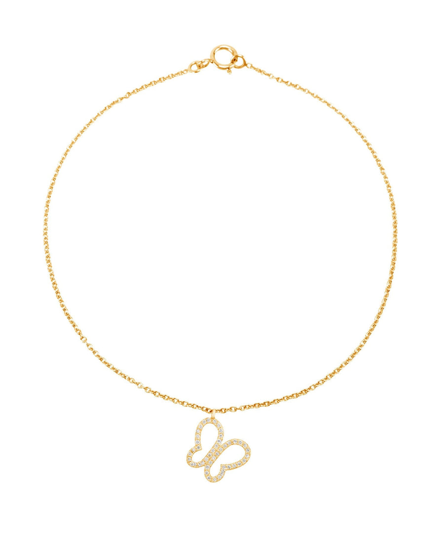 Butterfly Charm Diamond Bracelet, 14k Solid Gold, Natural Diamonds, Charm Bracelet, Gift for her