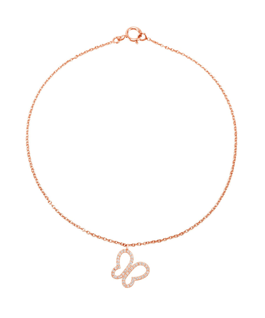 Butterfly Charm Diamond Bracelet, 14k Solid Gold, Natural Diamonds, Charm Bracelet, Gift for her