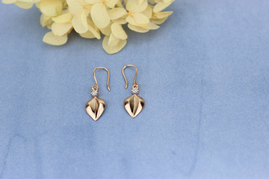 Leaves Small Diamond Earrings, Dangle Diamond Earrings, 14k Solid Gold, Natural Diamond, Minimalist Dangle Lever Back Earrings, Gift for her