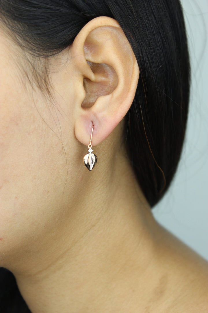 Leaves Small Diamond Earrings, Dangle Diamond Earrings, 14k Solid Gold, Natural Diamond, Minimalist Dangle Lever Back Earrings, Gift for her