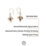 Load image into Gallery viewer, Leaves Small Diamond Earrings, Dangle Diamond Earrings, 14k Solid Gold, Natural Diamond, Minimalist Dangle Lever Back Earrings, Gift for her
