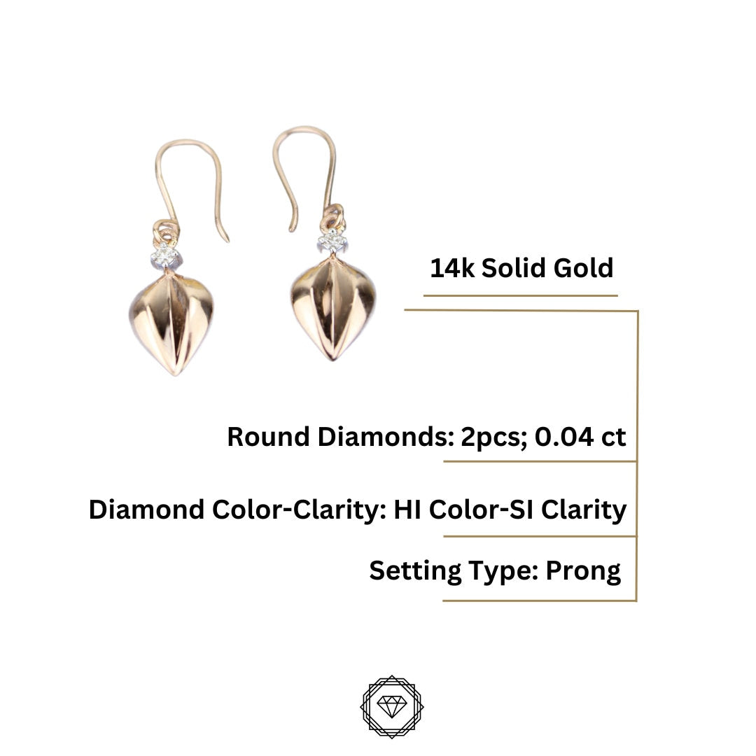Leaves Small Diamond Earrings, Dangle Diamond Earrings, 14k Solid Gold, Natural Diamond, Minimalist Dangle Lever Back Earrings, Gift for her
