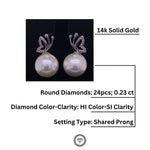 Load image into Gallery viewer, Butterfly Design Pearl Stud Earrings, Natural Diamonds, Gemstone Earrings, 14k Solid Gold, Gift for her, Elegant Design
