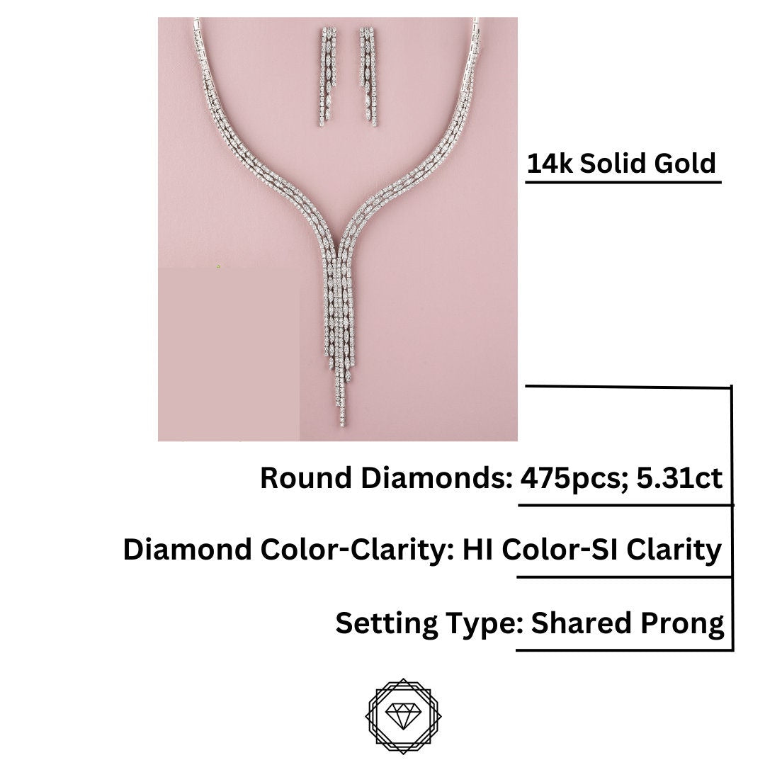 Waterfall Diamond Necklace, Asymmetric Triple line Necklace, 14k Solid Gold, Moissanite Necklace, Gift for her