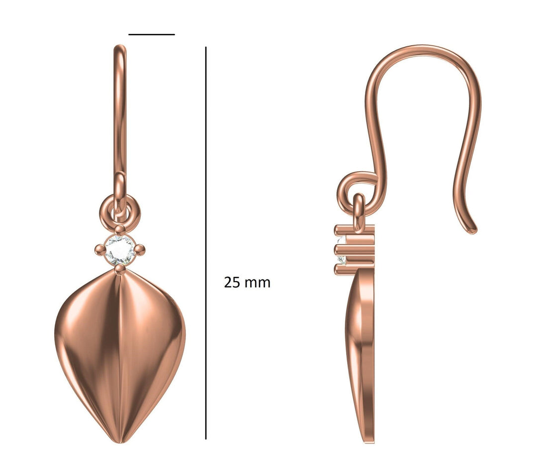 Leaves Small Diamond Earrings, Dangle Diamond Earrings, 14k Solid Gold, Natural Diamond, Minimalist Dangle Lever Back Earrings, Gift for her
