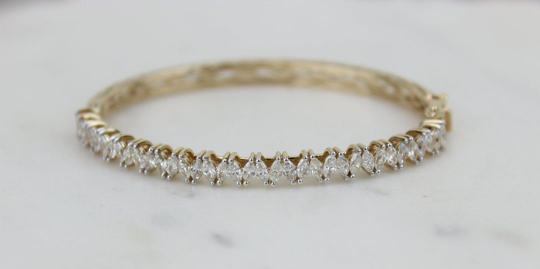 Marquise Diamond Bracelet, Half Eternity Bangle Bracelet, Stackable Bracelet, Natural Diamonds, 14k Solid Gold, Gift for her
