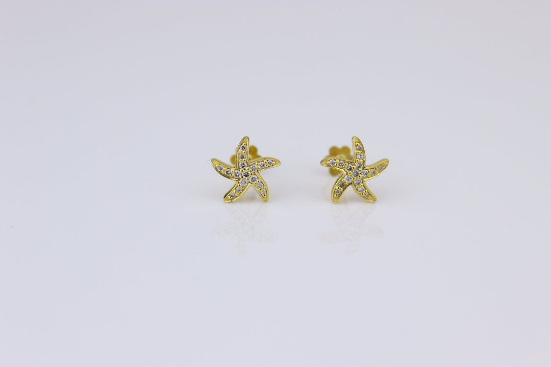 Kids Starfish Diamond Stud Earrings, 14k Solid Gold, Natural Diamonds, Kids jewelry, Gift for toddlers, girls and kids