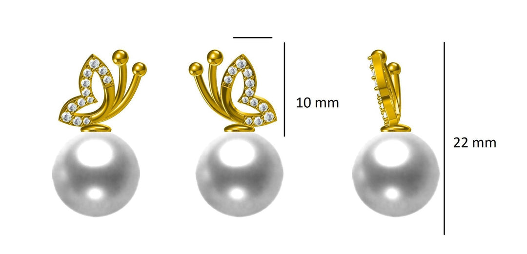 Butterfly Design Pearl Stud Earrings, Natural Diamonds, Gemstone Earrings, 14k Solid Gold, Gift for her, Elegant Design