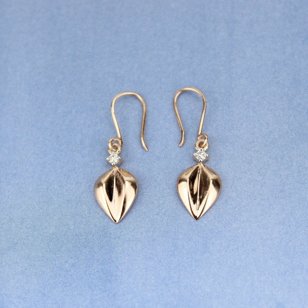 Leaves Small Diamond Earrings, Dangle Diamond Earrings, 14k Solid Gold, Natural Diamond, Minimalist Dangle Lever Back Earrings, Gift for her