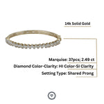 Load image into Gallery viewer, Marquise Diamond Bracelet, Half Eternity Bangle Bracelet, Stackable Bracelet, Natural Diamonds, 14k Solid Gold, Gift for her
