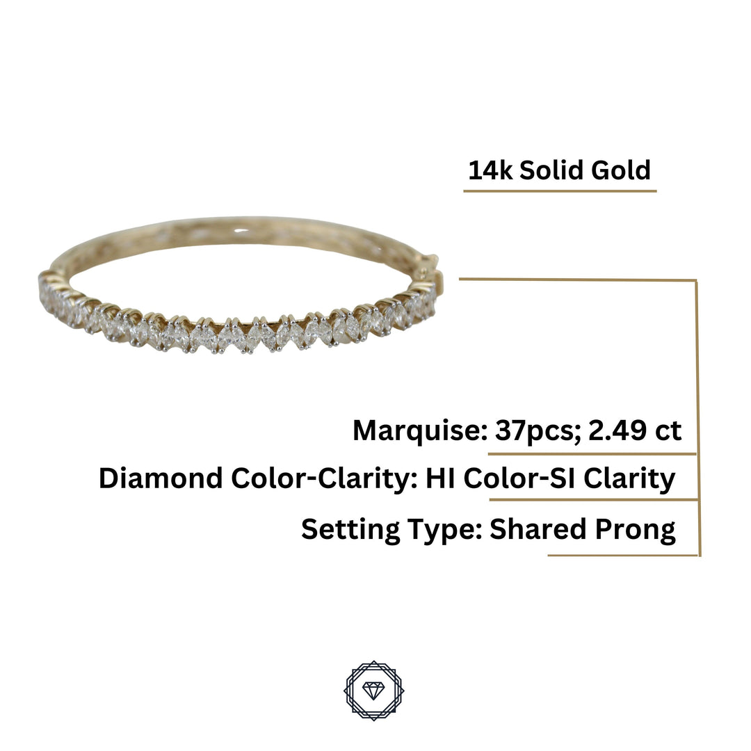 Marquise Diamond Bracelet, Half Eternity Bangle Bracelet, Stackable Bracelet, Natural Diamonds, 14k Solid Gold, Gift for her