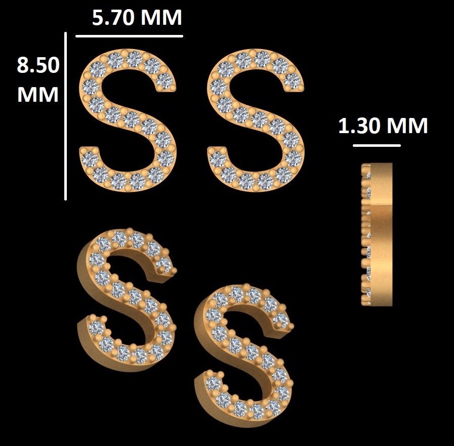 S Initial Diamond Stud Earrings