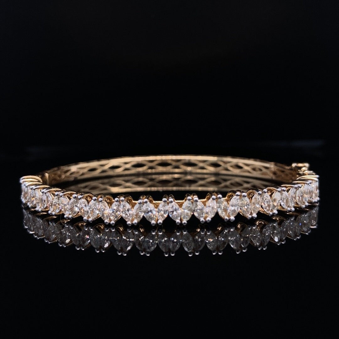 Marquise Diamond Bracelet, Half Eternity Bangle Bracelet, Stackable Bracelet, Natural Diamonds, 14k Solid Gold, Gift for her