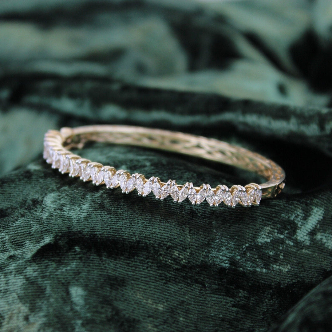 Marquise Diamond Bracelet, Half Eternity Bangle Bracelet, Stackable Bracelet, Natural Diamonds, 14k Solid Gold, Gift for her