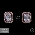 Load image into Gallery viewer, Diamond Halo Earrings with Illusion Setting in 14k Solid Gold, Baguette &amp; Round Natural Diamonds, Gift for her
