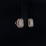Load image into Gallery viewer, Diamond Halo Earrings with Illusion Setting in 14k Solid Gold, Baguette &amp; Round Natural Diamonds, Gift for her
