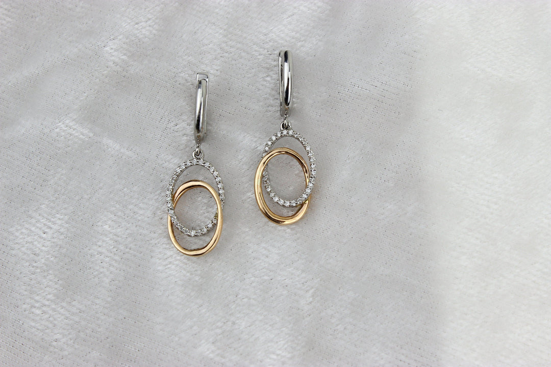 Dangle Diamond Earrings In 14k Solid Gold, Intertwined Oval Loops Earrings With Natural Diamonds, Gift for her