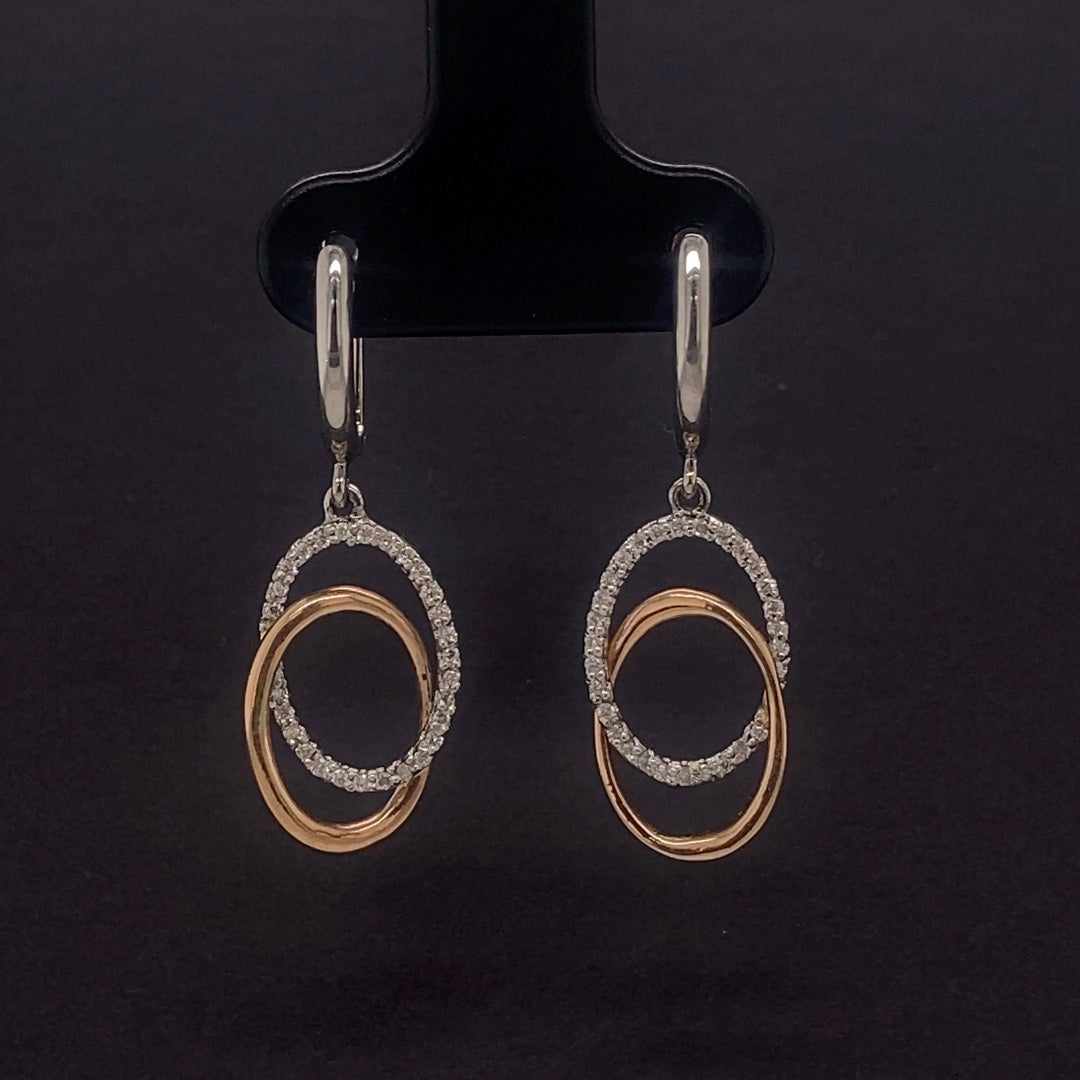 Dangle Diamond Earrings In 14k Solid Gold, Intertwined Oval Loops Earrings With Natural Diamonds, Gift for her