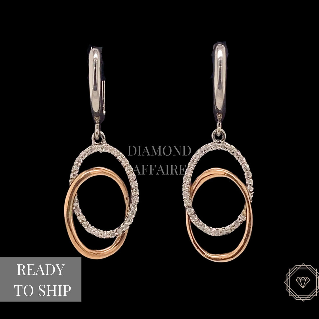Dangle Diamond Earrings In 14k Solid Gold, Intertwined Oval Loops Earrings With Natural Diamonds, Gift for her